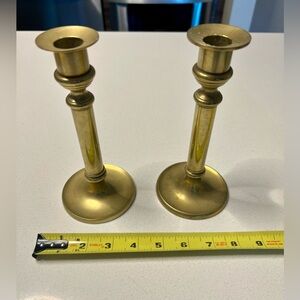 Antique Pair Of Antique Brass Candlesticks Candle Holders Round Base Signed A